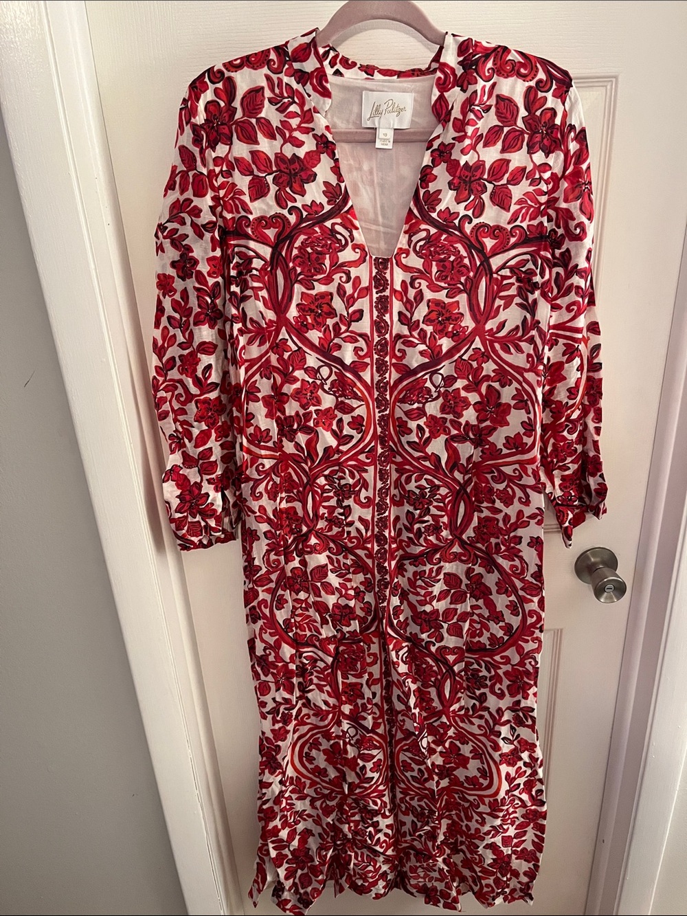 Lilly Pulitzer White Maxi Dress with Red Floral Motif